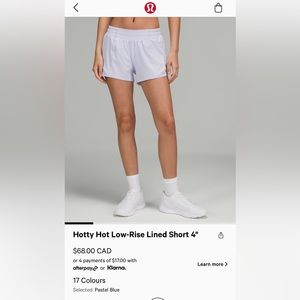 Lululemon lavender hotty-hot shorts 4”